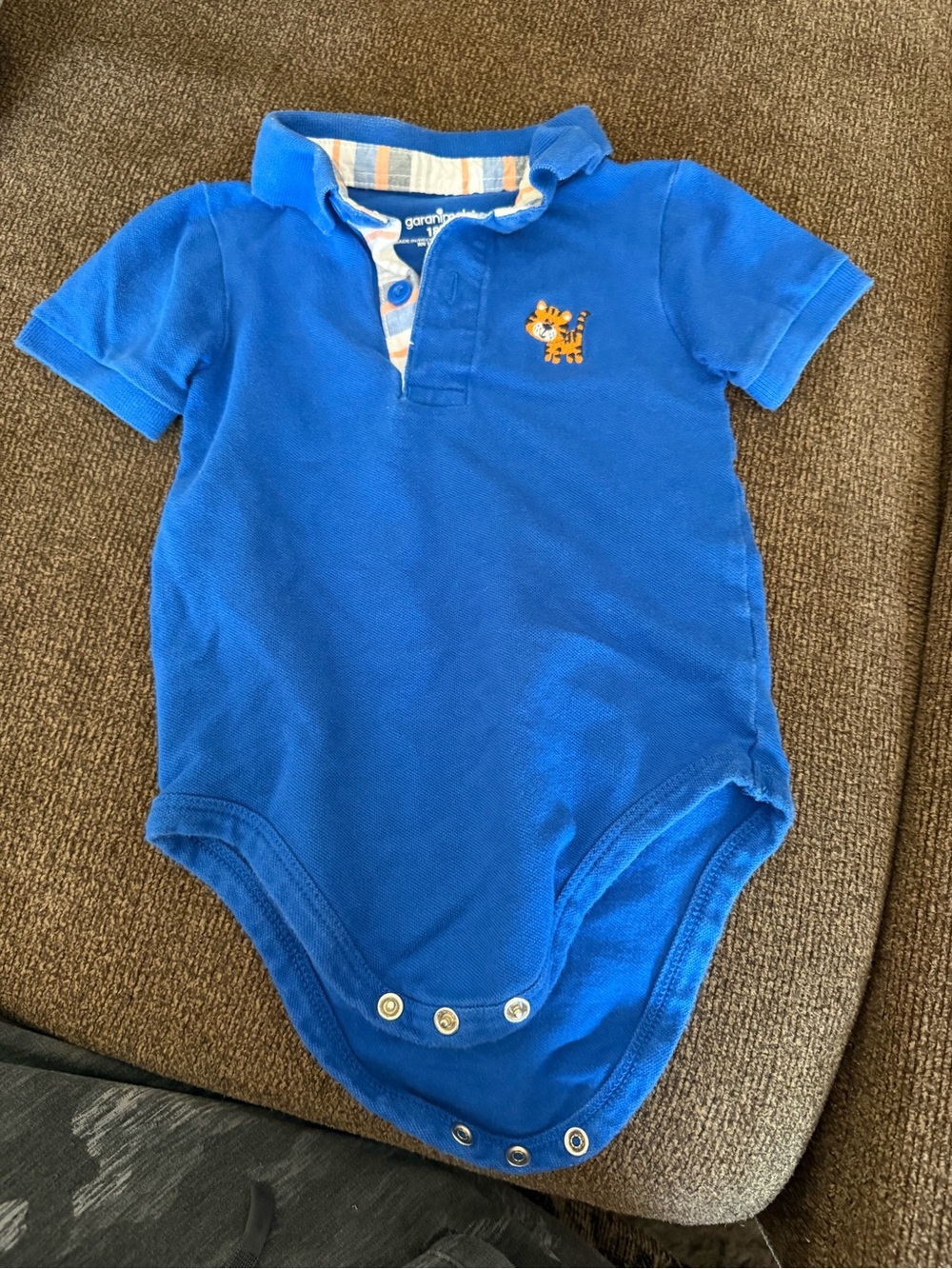 Garanimals Royal Blue Polo-Style One-Piece Bodysuit with Tiger Patch
